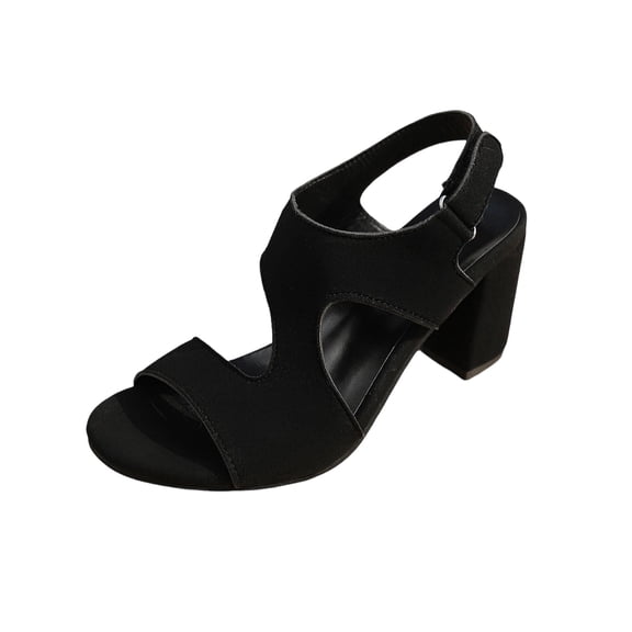 Wensltd Trendy Sandals for Women Fashionable Open Toe Suede Upper Chunky High Heel Sandals Soft Comfort Black