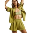 thumbnail image 2 of Womens Casual 2 Piece Outfits Cotton Linen Sets Button Down Shirt Shorts Resort Wear 2025 Pajama Beach Coverup Set Yellow S, 2 of 7
