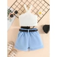 thumbnail image 6 of Aojekbee Girls Summer 3PCS Shorts Sets Sleeveless Ribbed Tank Tops Solid Color Shorts Waist Bag Sets, 6 of 10