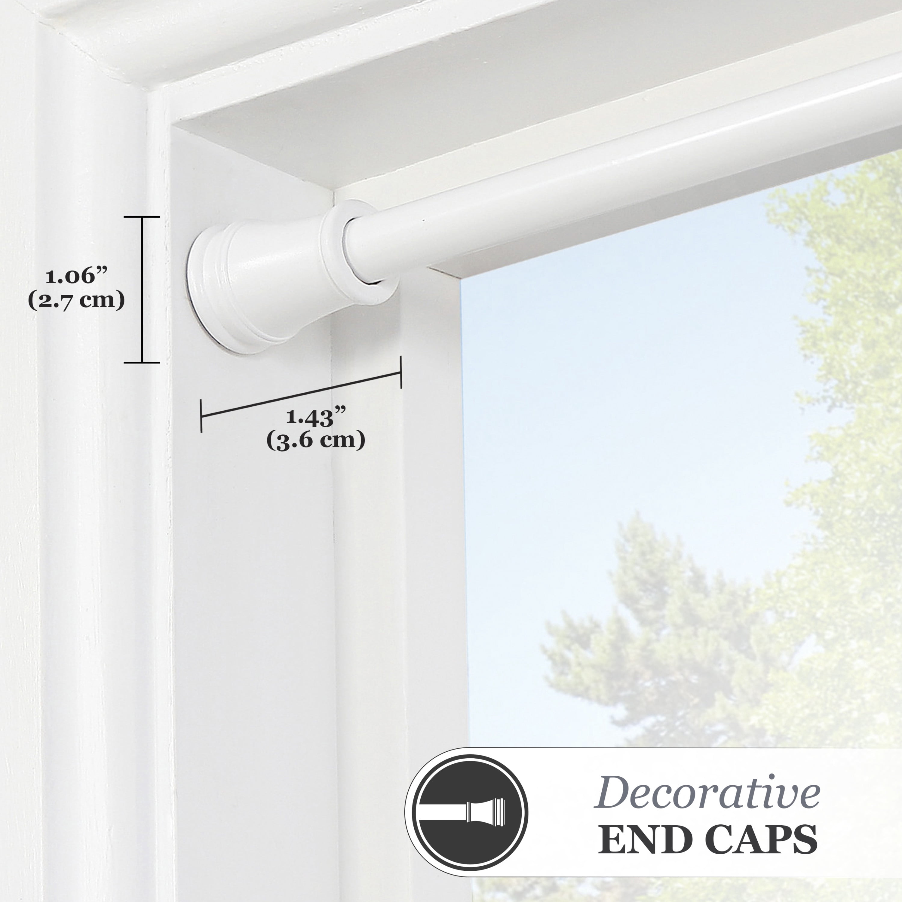 Kenney® Rogers 5/8" Twist & Fit™ No Tools Adjustable Tension Window Curtain Rod, 48-84", White