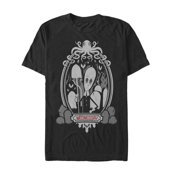 Men's Addams Family Wednesday Octopus Portrait Graphic Tee Black Small