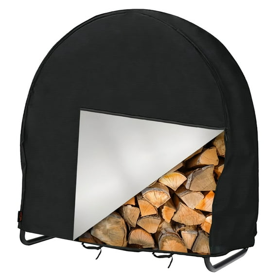 40 Inch Firewood Rack Cover, Heavy Duty Waterproof Outdoor Wood Storage Tarp, 420D Oxford Cloth with Zipper & Drawstring,Black Dustproof Log Protector for Firewood Rack