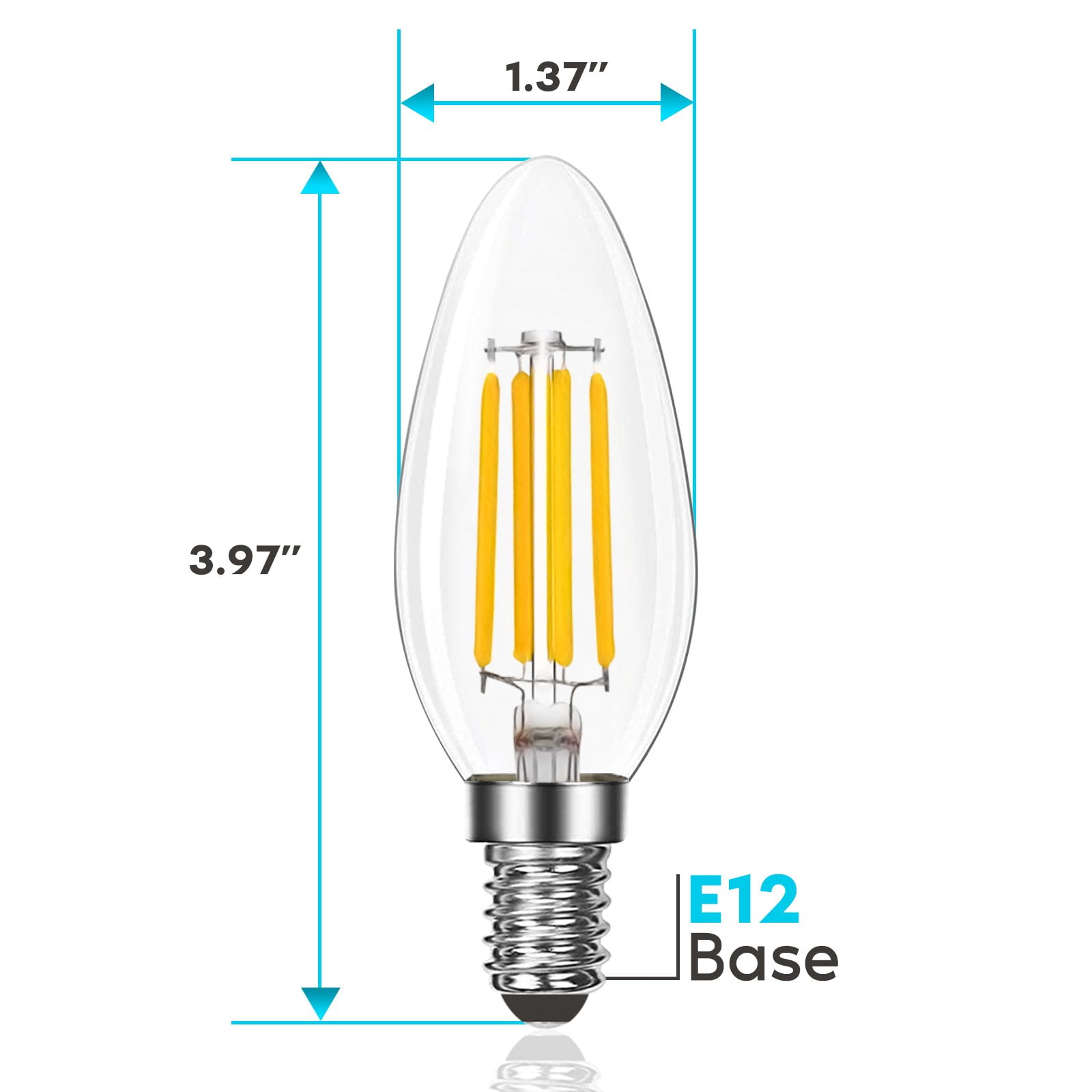 Luxrite 7W Candelabra LED Light Bulbs 100 Watt Equivalent 2700K Warm White 800 Lumens B11 Dimmable Damp Rated E12 6-Pack