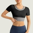 thumbnail image 2 of QATAINLAV Women's Compression Workout Top Stretch Athletic Crop Tops with Built in Bra Longline Padded Short Sleeve Crew Neck Cute Tee shirts Black S Birthday Gifts, 2 of 7