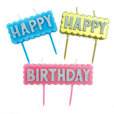 Packed Party 'Happy Happy Birthday' Candle Set, Multi-Color, 3 Pieces