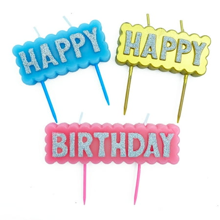 Packed Party 'Happy Happy Birthday' Candle Set, Multi-Color, 3 Pieces