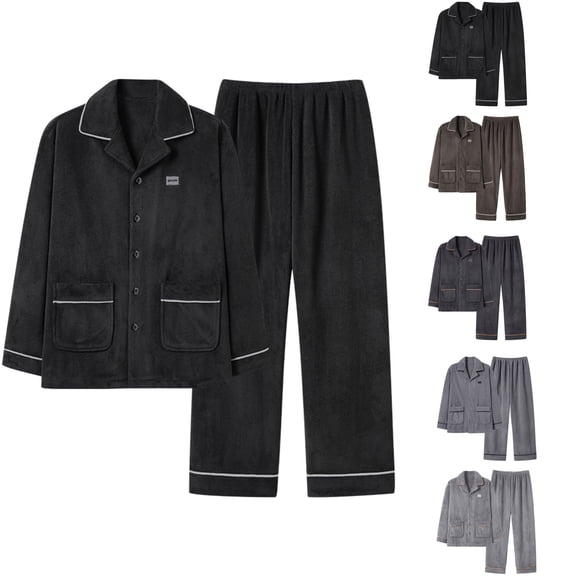 LWFFDAW Pajamas Sets for Men Fall Long Sleeve Collar Button Down Sleepwear Shirt and Elastic Waist Pajamas Pant Loose Comfy Loungewear Soft Pjs Set