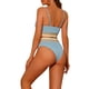 thumbnail image 3 of Conjuntos de bikini de dos piezas de talle alto con canalé para mujer, traje de baño con tirantes ajustables, color azul claro pequeño, 3 of 5