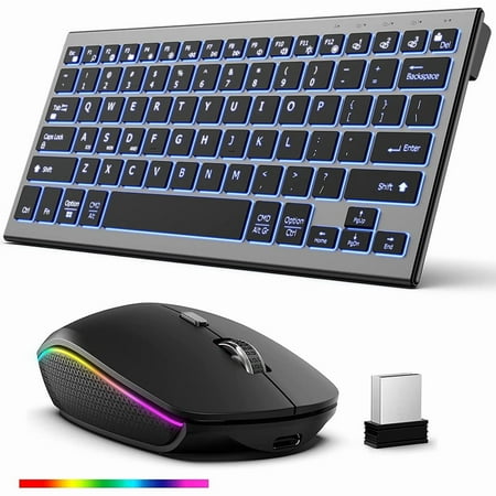 Wireless Bluetooth Aluminum Keyboard Multi-Device Rechargeable Illuminated Full Size Computer Backlight Keyboard Mouse Set