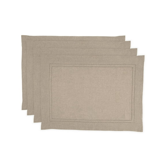 Solino Home Linen Placemats Set of 4 - Double Hemstitch Natural Placemats 14 x 19 Inch - 100% Pure Linen Table Place Mats for Spring, Easter, Mothers Day