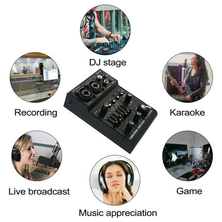 ammoon AGM02 Mini 2-Channel Sound Card Mixing Console Digital Audio Mixer 2-band EQ Built-in 48V Phantom Power 5V USB Powered for Home Studio Recording DJ Network Live Broadcast
