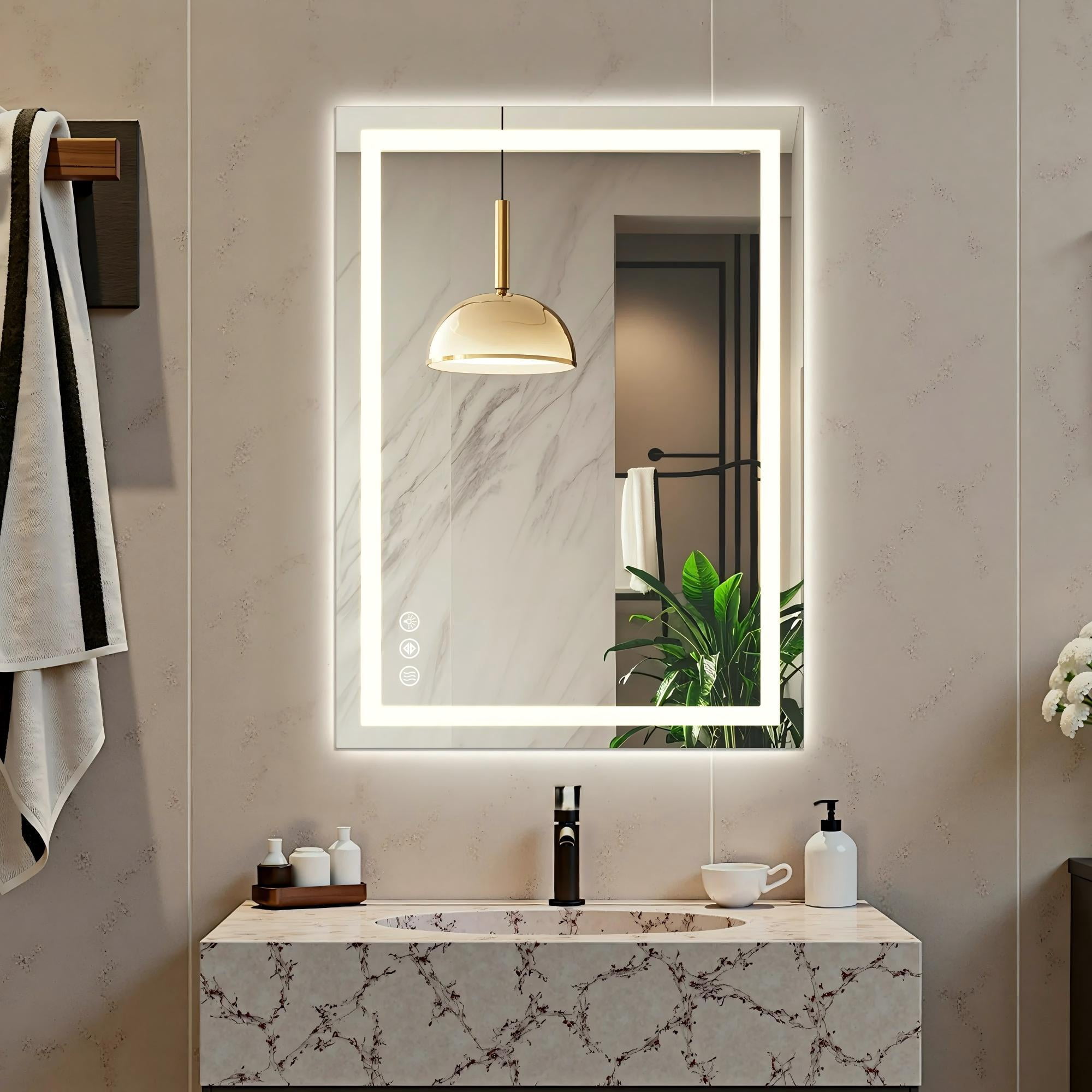 BEAUTYPEAK 24"x 32" LED Bathroom Mirror with Lights Vanity Mirror for Wall,White