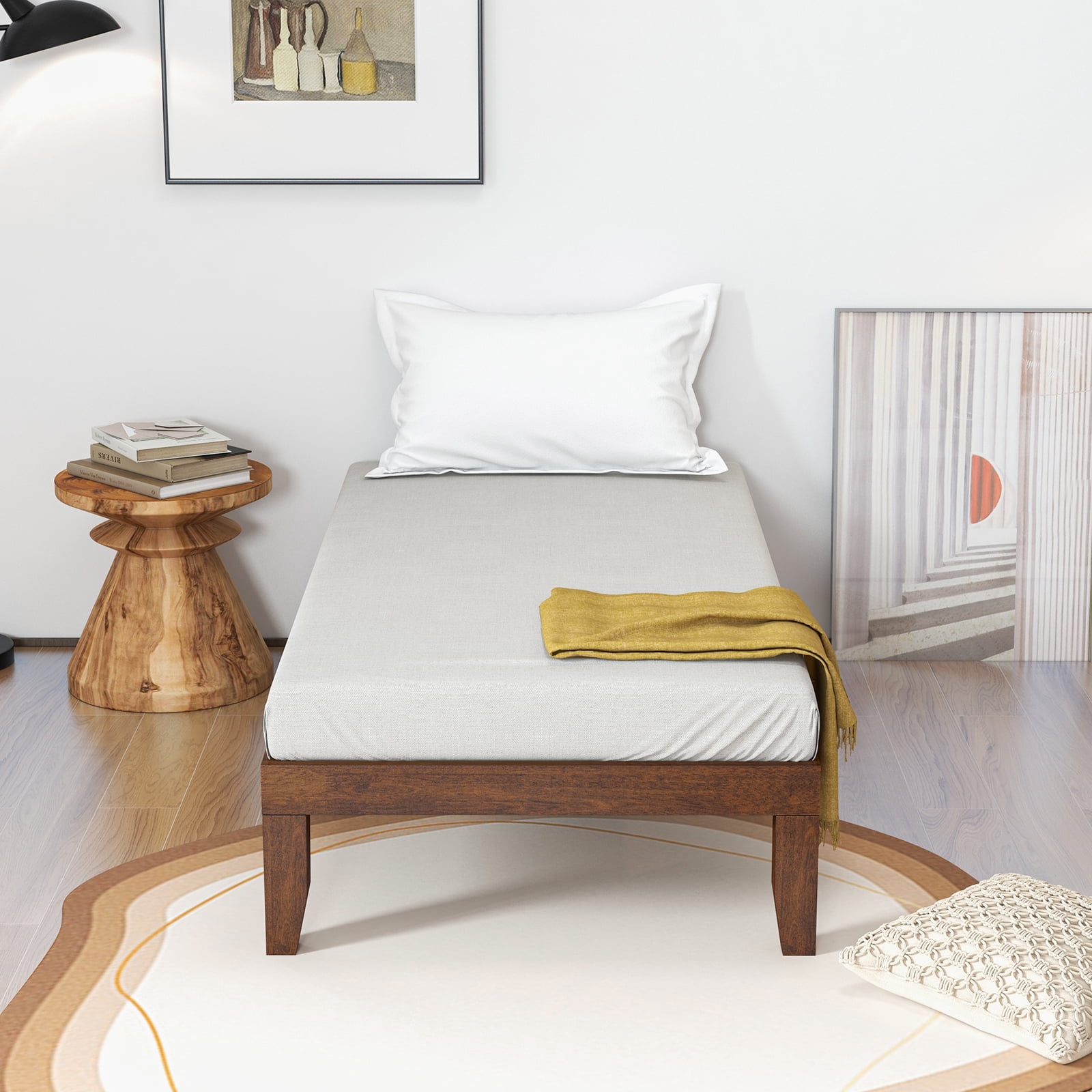 Costway Mid-Century Modern Plywood Twin Brown Cherry