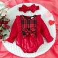 thumbnail image 2 of aDJFDGT Clothes Girls Christmas Long Sleeve Plaid Prints Romper Bowknot Ribbed Bodysuits Headbands Outfits, 2 of 9
