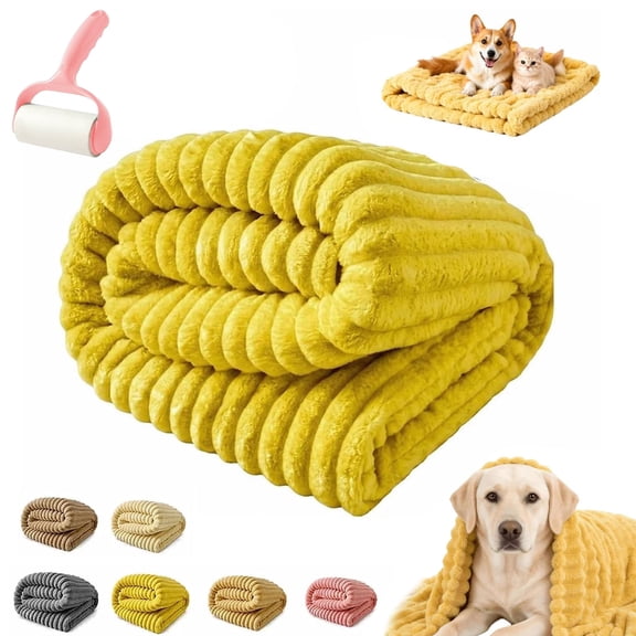 Emotional Support Blanket Yellow – Soft Calming Security Blanket, Machine Washable Flannel Pet Throw, Dog Mood Calming Blankets for Crate, Sofa, Bed & Car Seat,70*100 cm