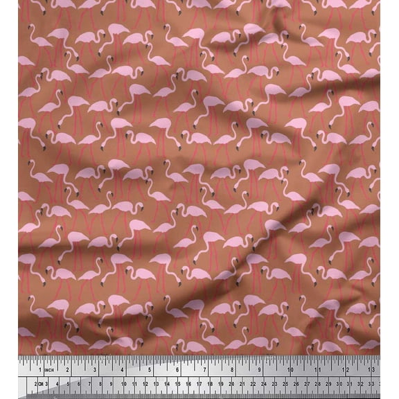 Soimoi Poly Georgette Fabric Flamingo Bird Print Sewing Fabric Yard 52 Inch Wide