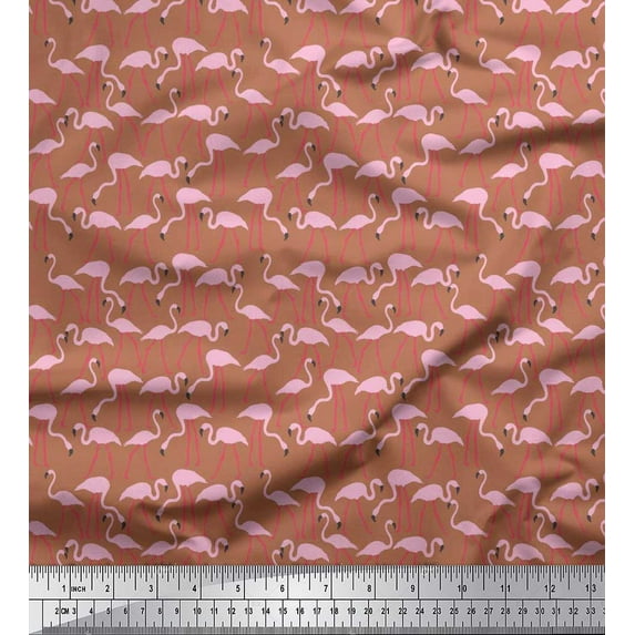 Soimoi Velvet Fabric Flamingo Bird Decor Fabric Printed Yard 58 Inch Wide