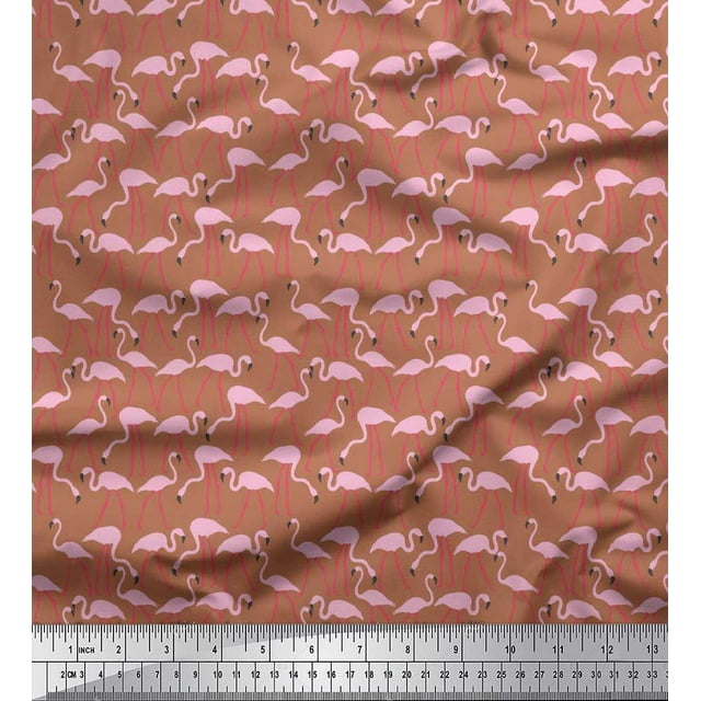 Soimoi polyester Crepe Fabric Flamingo Bird Fabric Prints By Yard 52 Inch Wide