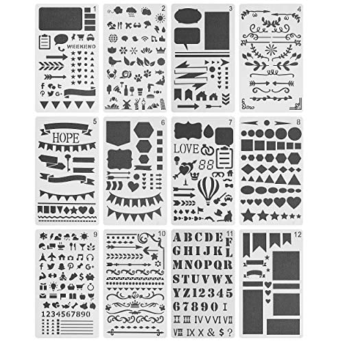 8.2 x11.6 12Pcs Journaling Stencils Includes Love Patterns Painting Stencils People Plants Animals Pattern & More DIY Craft Stencils for Painting Cieovo Plastic Stencils for Painting 