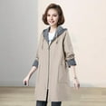 thumbnail image 3 of Spring Fall Women Jacket Hooded Long Sleeves Drawstring Plus Size Pockets Zipper Closure Windbreaker Mid Length Solid Color Big Pockets Windproof Warm Coat, 3 of 7