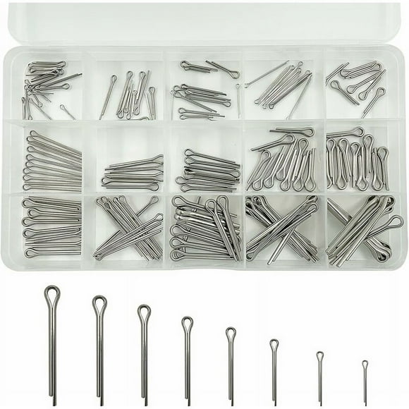 Jinsinto150 Pieces Stainless Steel Cotter Pins Safety Cotter Pins Mechanical Fasteners 15 Different Size Metal Cotter Pins With Assortment Box,