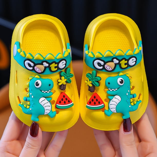 Zapatos de jardín con diseño de dinosaurio para niños y niñas, con dibujos animados, antideslizantes, de suela suave, para verano, para niños, para usar en la playa