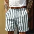 thumbnail image 2 of Fabrcox Striped Men's Linen Shorts Color Block Men's Shorts Casual Summer Beach Vacation Travel Big and Tall Men's Bermuda Shorts with Pockets Green XXXL, 2 of 5