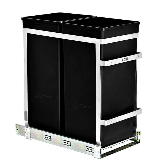 AdirHome 36-Liter Dual-Compartment, Under-Counter Trash Can and Recycling Bin Unit - Metal Sliding Shelf with 2 Garbage Bins for Kitchen & Pantry Under Cabinets Compatible with Hinged or Pull Out Door