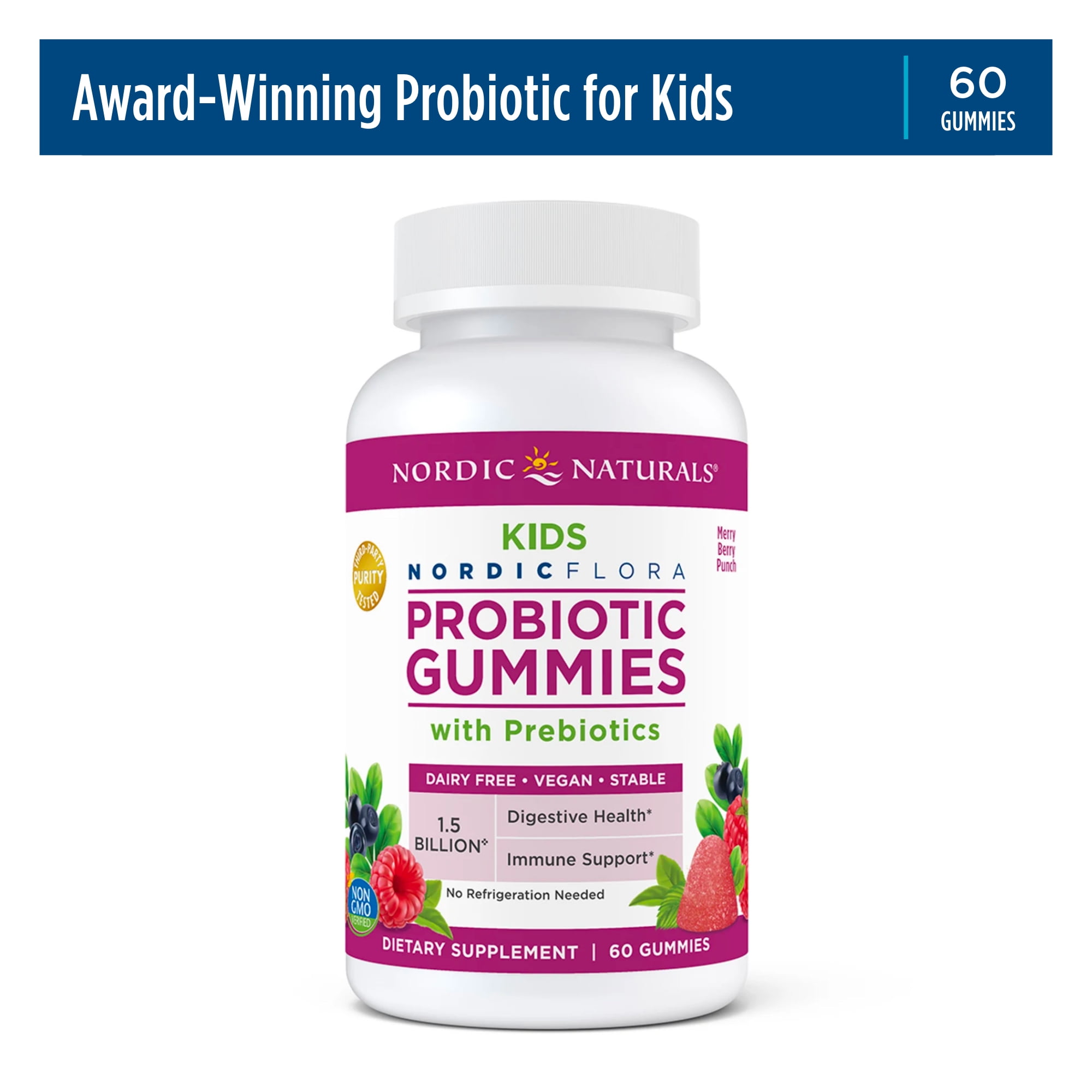 Nordic Naturals Kids Probiotic Gummies, 1.5 Billion Cultures, Vegan 60 Ct