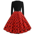 thumbnail image 2 of Wedding Guest Dresses for Women Long Sleeve Gothic Dresses for Women Fashion Womens A Line Flare Vintage Dress Prom Swing Short Sleeve Polka Dot printed Formal Dresses for Women（Red,XL）, 2 of 5