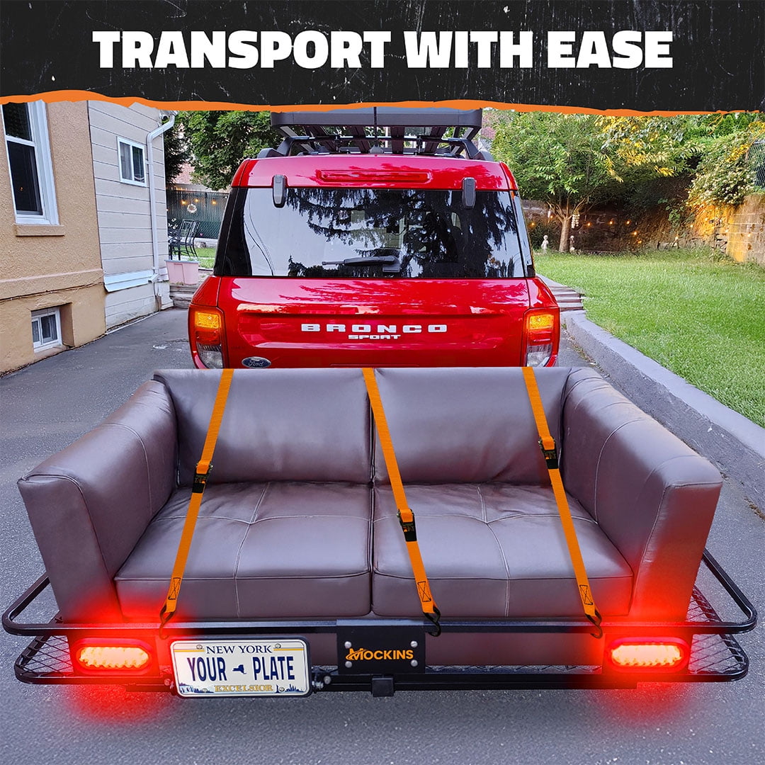 Mockins 72"x36"x6" XL Trailer Hitch Rack with Rear Lights, License Plate Holder and Carrier Accessories