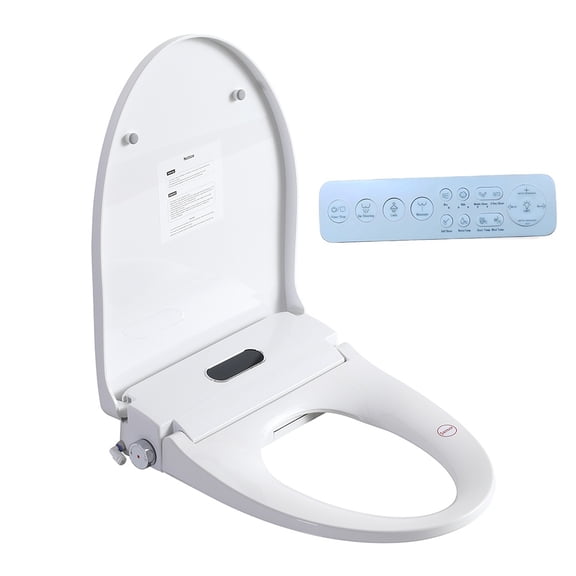 Smart Bidet Toilet Seat with Warm Water - Adjustable Heated Seat with Side Knob, Remote Control, Self-Cleaning Nozzle, Fits Most Elongated Toilets, White Plastic - Heated Toilet Seat with Night Light