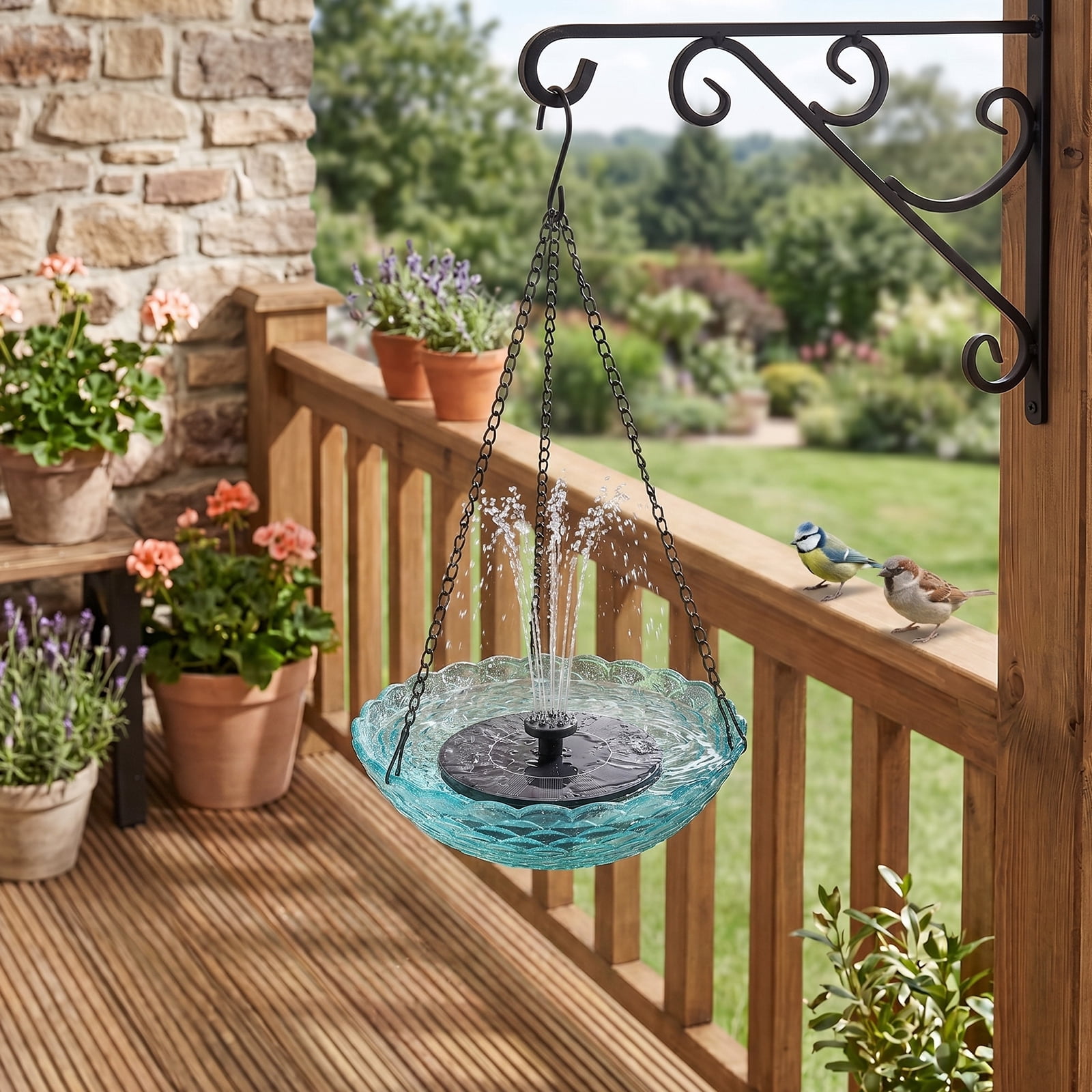 Threns Solar Hanging Bird Bath Fountain Hanging Solar Bird Bath Fountain for Outdoor Garden Backyard Patio Lawn Wildlife Feeder (Blue)