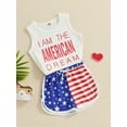 thumbnail image 3 of Suealasg 4th of July Toddler Boys Clothes 2Pcs Letter Print Sleeveless Tank Tops Stars Stripe Print Shorts 6M 1T 2T 3T Boy Summer Vacation Outfits Set, 3 of 8
