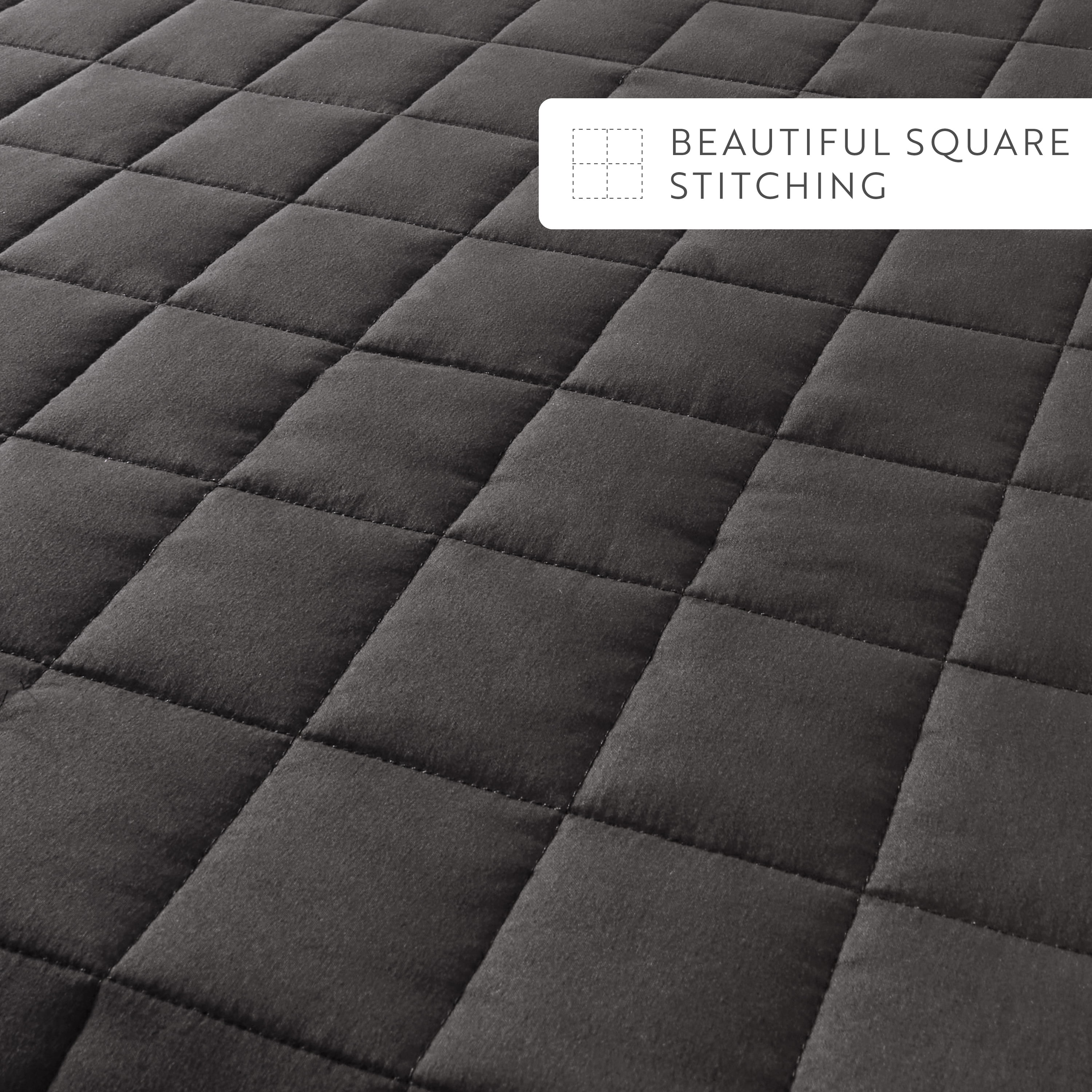 Noble Linens Gray Square Pattern Quilted Coverlet Set, Twin / Twin XL