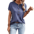 thumbnail image 2 of Womens Short Sleeve Henley Tops V Neck Dressy Casual Loose Fit Shirts Blue S, 2 of 6
