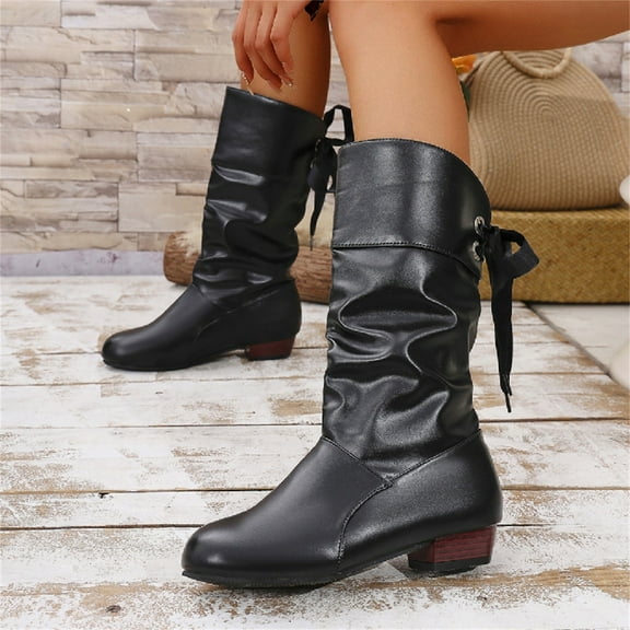 XIMIN Women Wide Calf Boots with Side Zipper Leather Wide Cowgirl Square Toe Boots Extra Wide Calf Short Shaft Boots Boots Slouch Wide Width Ankle Boots Outdoor Footwear