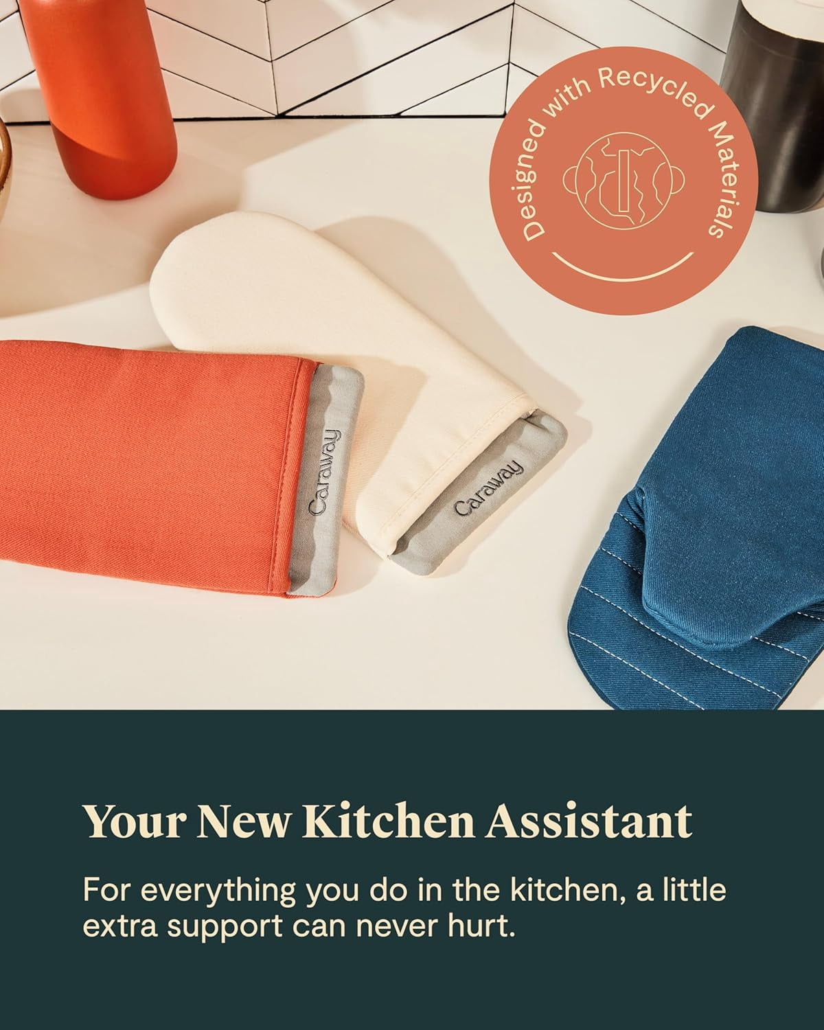 Caraway Oven Mitts - 100% Organic Cotton Oven Mitt - Double-Layer & Stain-Resistant Stitching - Safe Handling of Hot Kitchenware - Set of 2 - Cream