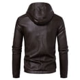 thumbnail image 3 of Men's PU Leather Jacket Youth Hooded Motorcycle Suit Casual Jacket Coat, 3 of 11