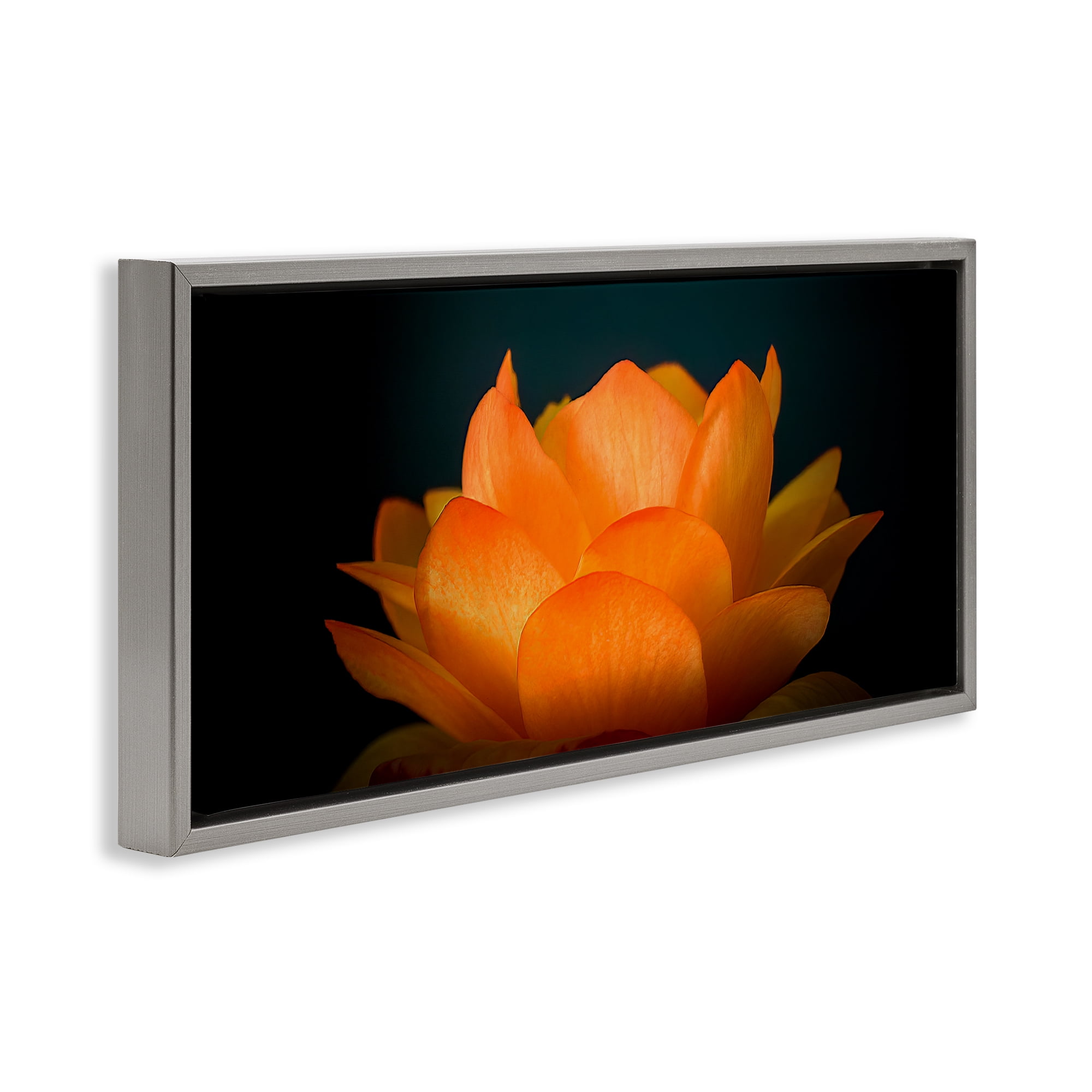 Glowing Orange Lotus Gray Framed Floater Canvas Wall Art, design by Phillip Flowers