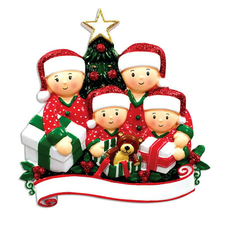 Family Series Opening presents Family of 4 Personalized Christmas Ornament
