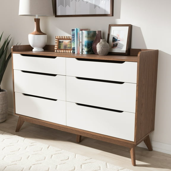 6 Drawer Dresser - White Walnut Storage Chest - Modern Bedroom Furniture - 56" Wide