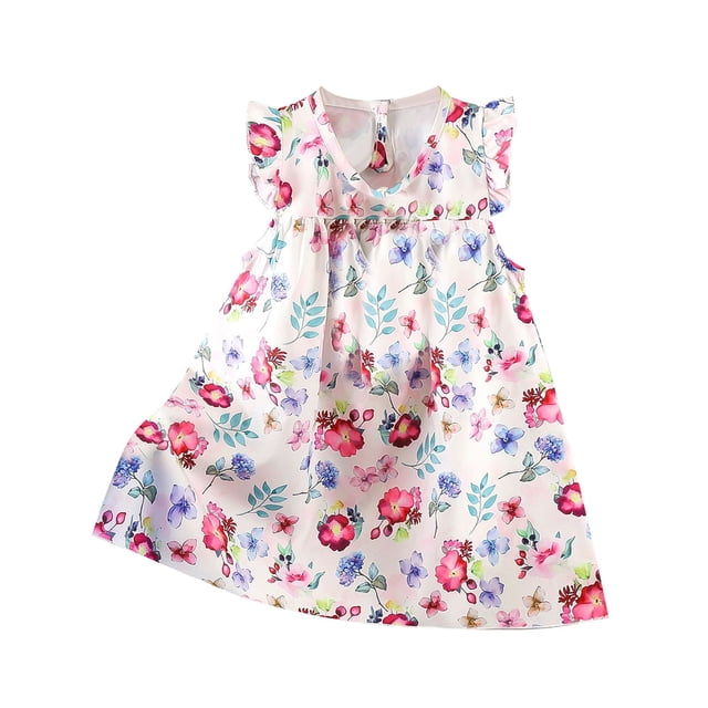Odeerbi Niñas Verano Algodón Vestido Tanque Floral Volantes Vestido Sol Sin Mangas Transpirable Vestido Princesa