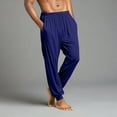 thumbnail image 4 of WTOBBY Men's Casual Drawstring Cuffed Pants with Pockets, Soft Home Sleepwear Lounge Pajama Bottoms for Relaxation, Comfortable Fit,Navy XL, 4 of 8