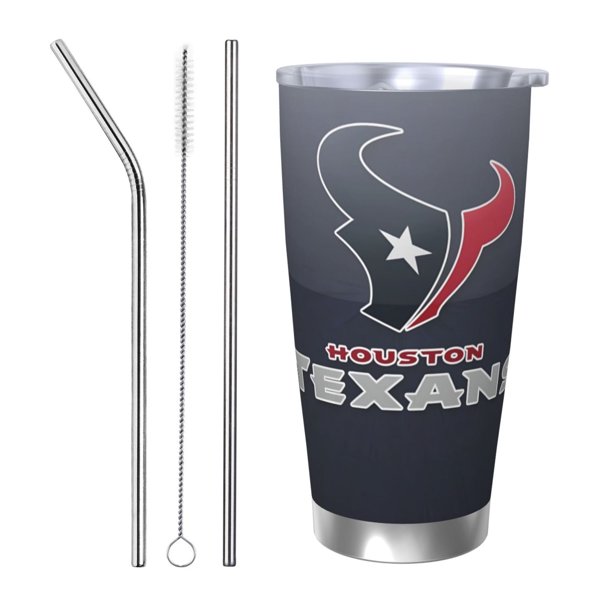 Taza térmica duradera de acero inoxidable 304 con tapa y pajita con temática del equipo de fútbol de los Texans Taza térmica de acero inoxidable de 20 oz Taza para automóvil Adecuada para bebidas