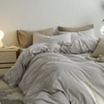 thumbnail image 6 of MooMee Duvet Cover Set King 100% Washed Cotton Twill Ultra-Soft Breathable Linen Like 3-Piece (Light Grey, 104"x90"), 6 of 7