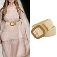 thumbnail image 4 of Ladies Wide Straw Woven Waist Belt Elastic Square Buckle Style 50mm Wide Long Linen Waistband Skinny for Gift Dress Women Jeans, 4 of 8