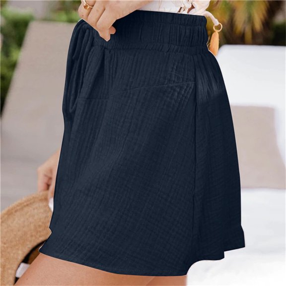 Aayomet Womens Shorts Summer Elastic Waist Casual Shorts Lightweight with Pockets,Navy 3XL