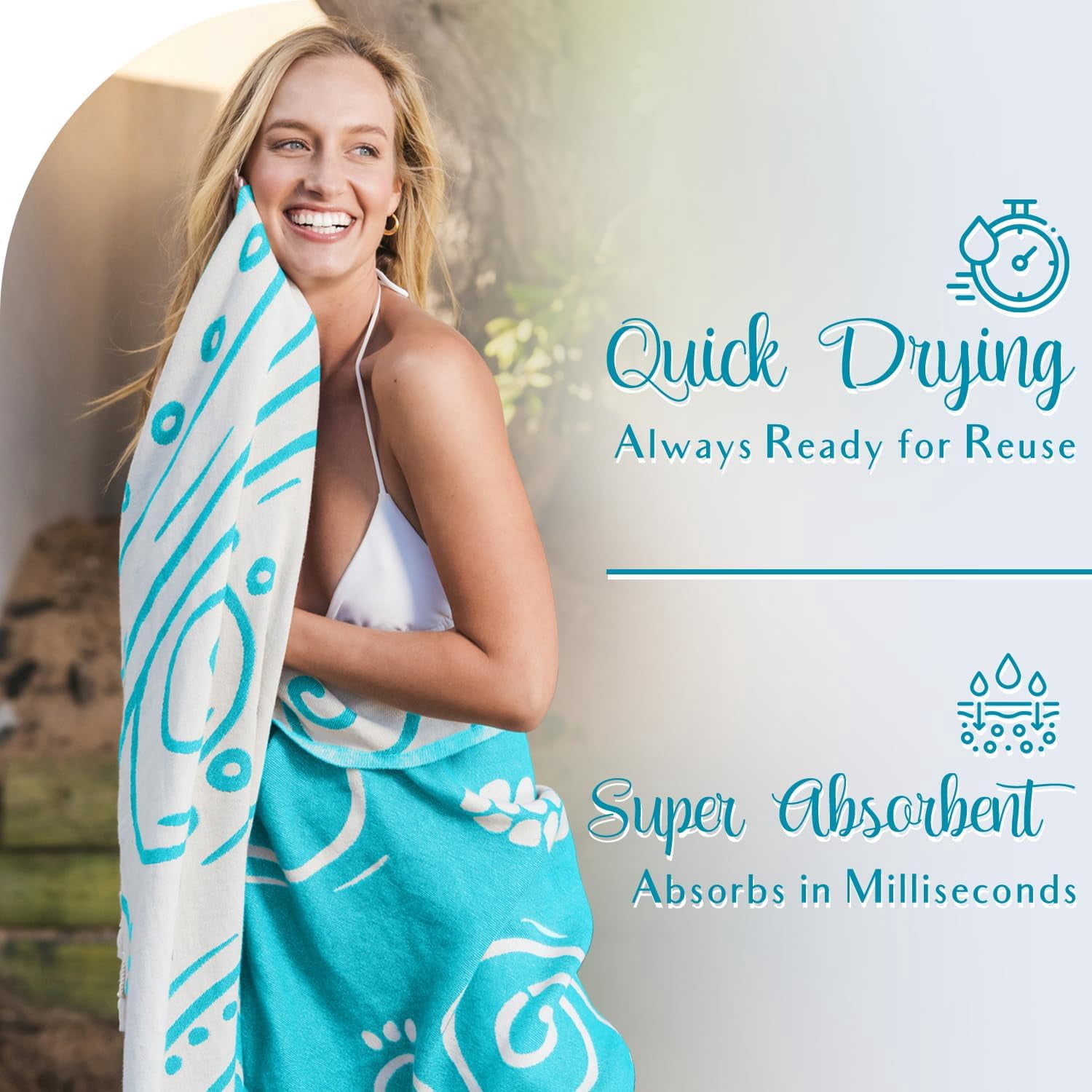WEKAPO Turkish Beach Towel 39"x71" Oversized, 100% Cotton, Ultra Absorbent & Sand Resistant, Extra Large Beach Towel, Perfect for Beach, Bathroom, Pool, Travel (Turquoise Sea Turtle)