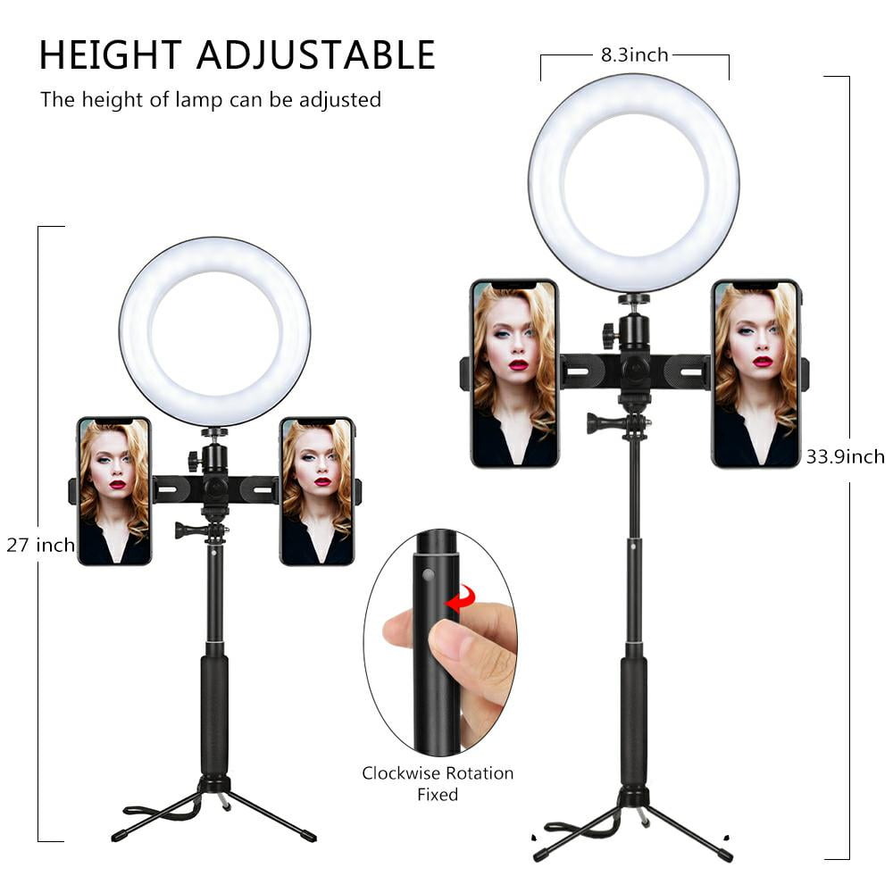 8" Selfie Ring Light with Tripod Stand & Cell Phone Holder Portable Brightness